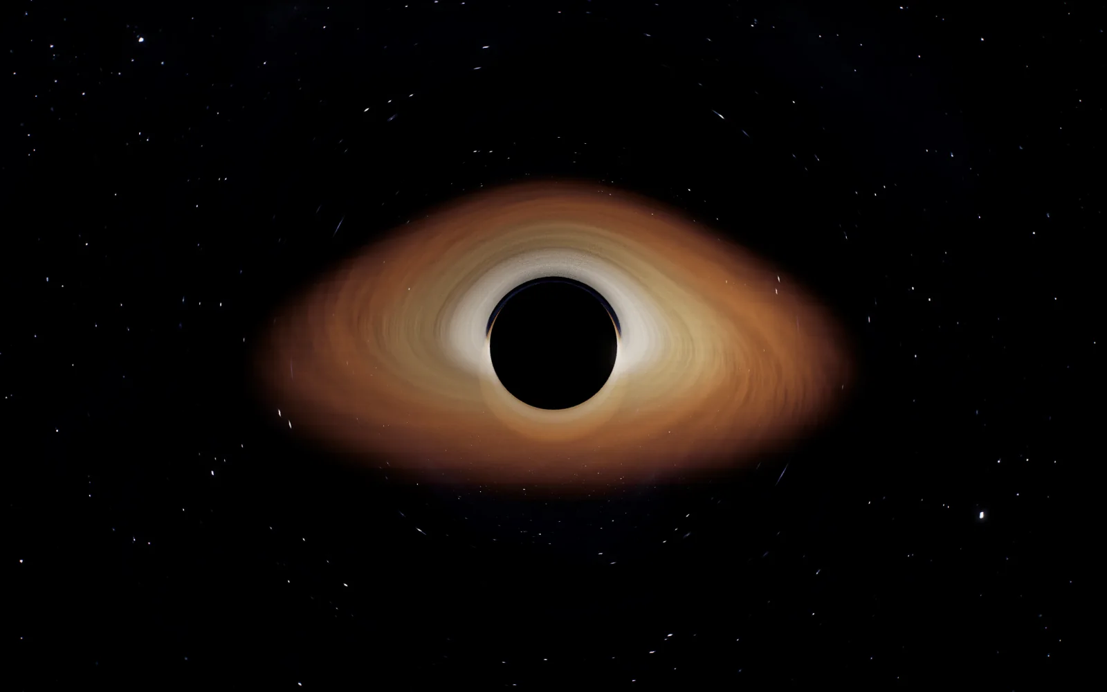The black hole from higher above the disc, the disc and its lensed image round the shadow like an eye