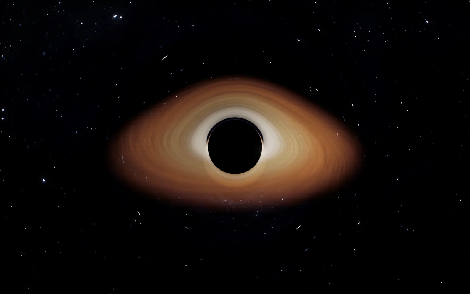 The black hole from above the disc as the camera drifts round it