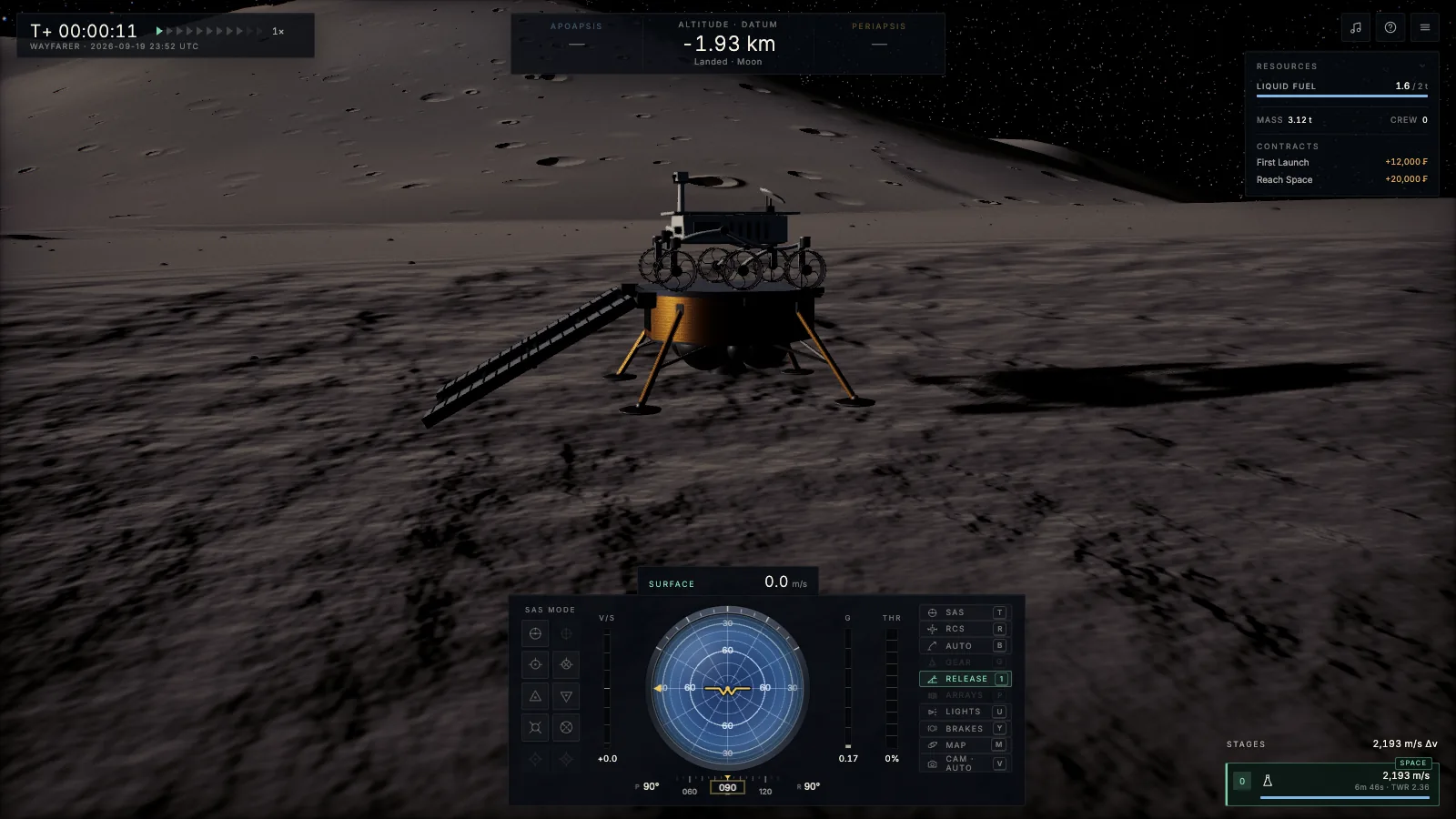 The lander with its ramp unfolded down to the lunar surface