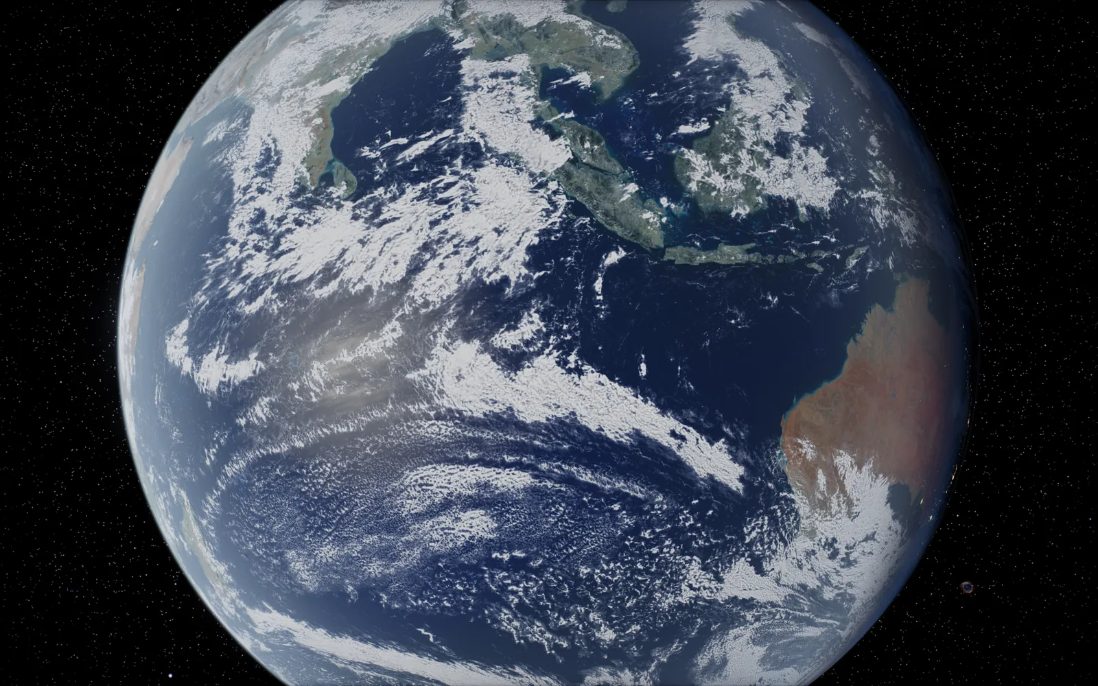 The Earth from space in the viewer, Indonesia and Western Australia under drifting cloud beside the deep blue Indian Ocean