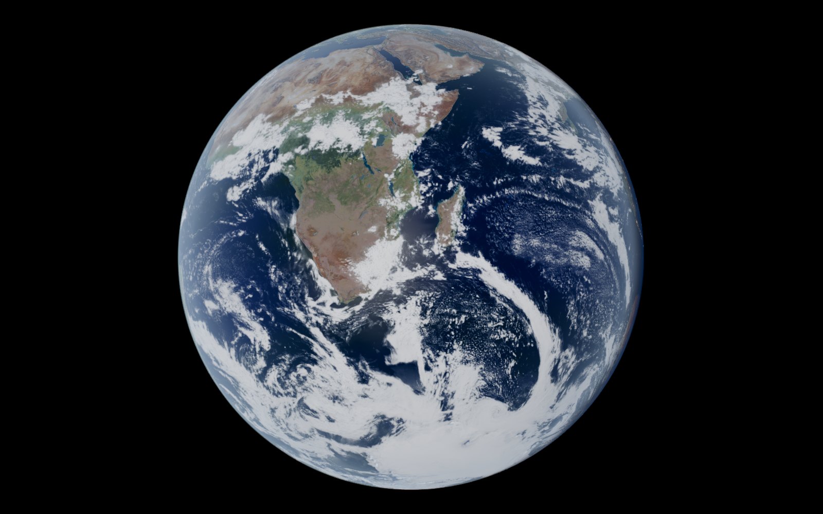 The Blue Marble recreated live by the Our Solar System 3D viewer from where Apollo 17 was