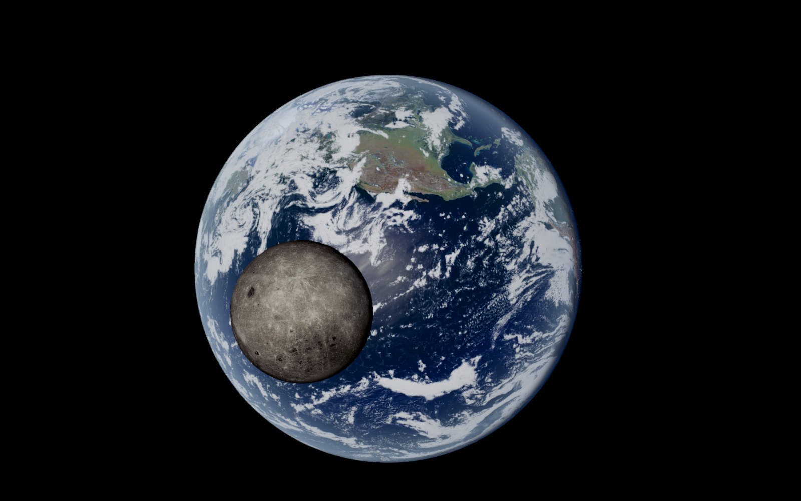 The Moon crossing the Earth recreated live by the Our Solar System 3D viewer from where DSCOVR (EPIC) was