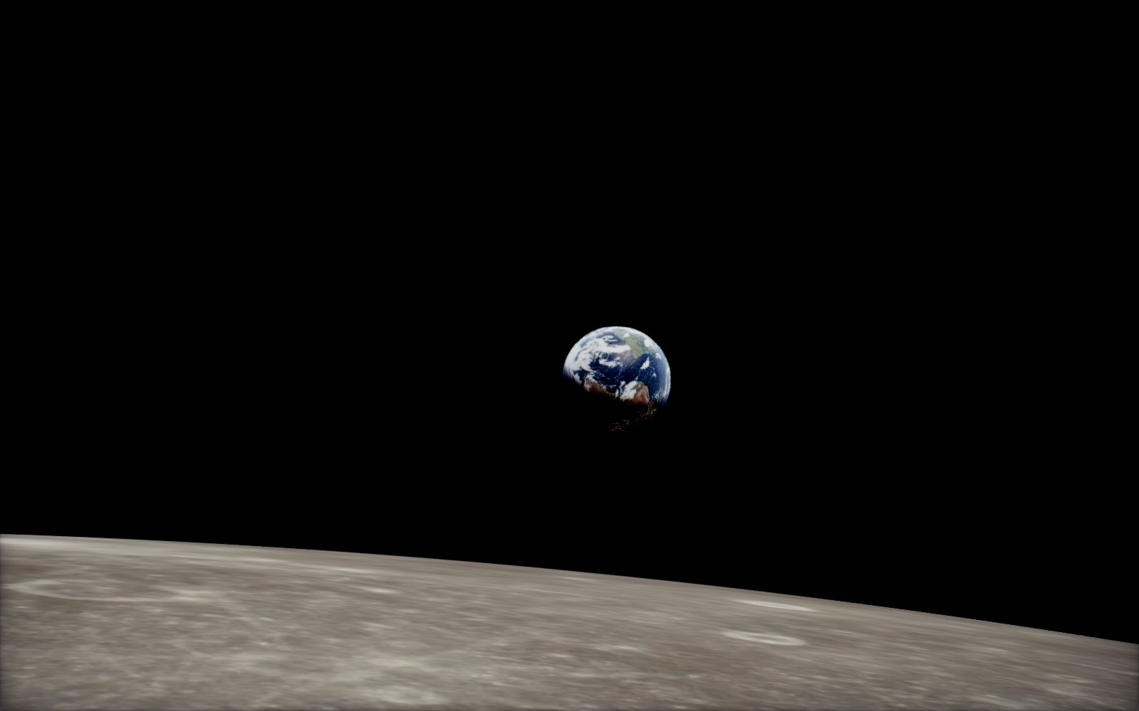 Earthrise recreated live by the Our Solar System 3D viewer from where Apollo 8 was