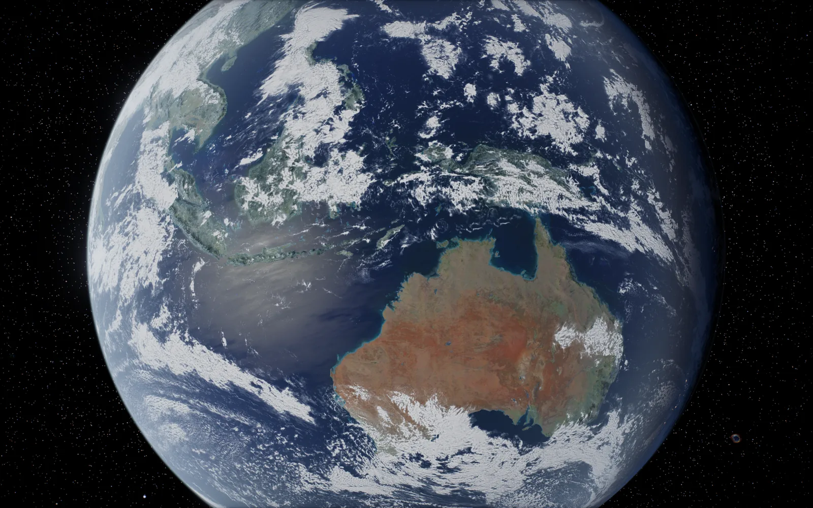 Earth from close orbit over northern Australia with scattered cloud