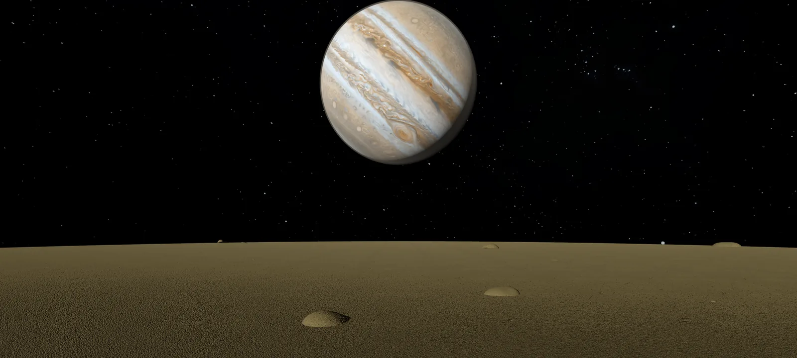Jupiter above the horizon of Io, an environment in the Vision Pro app